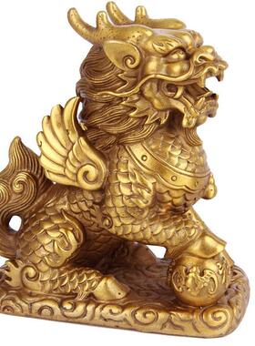 铜麒麟摆件一对纯铜母镇宅小号黄铜公招财铜质屋顶装饰铜制工艺礼