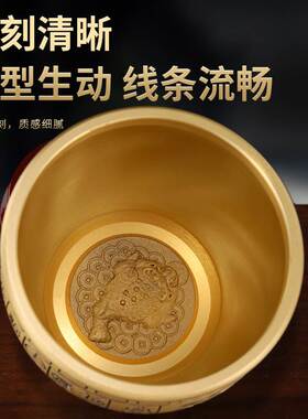 纯黄铜百福铜缸厅厨房存钱罐聚宝盆黄铜米缸家居摆件工艺品小铜盆