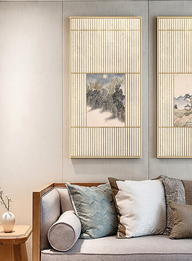 明月映窗间新中式禅意客厅装饰画日式原木风挂画文艺玄关书房壁画