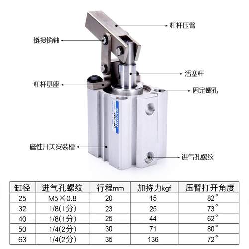 JGL杠杆气缸 ALC夹紧摇臂气缸 25/32/40/50/63 空压夹具气缸T5R K - 图3