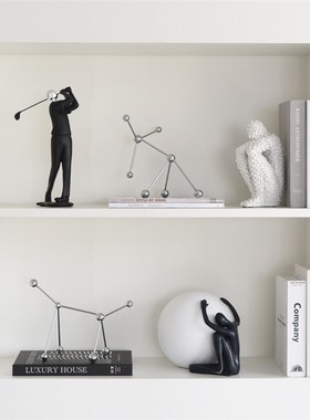 高级感现代简约艺术分子几何金属电镀抽象样板间书柜软装饰品摆件