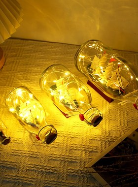 创意玻璃瓶c中船摆件桌面装饰摆设帆船漂流瓶小夜灯许愿瓶生日礼