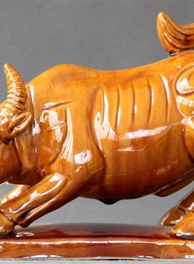 房屋缺角化解陶瓷牛摆件土黄牛卧牛摆设补角镇宅工艺品家居装饰品