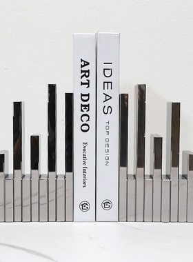 现代轻奢高档书柜装饰摆件镜面银色书立几何梯级台阶书档水晶书靠