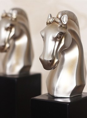 创意复古战马马头书档摆件书立书靠书夹书柜书房美式家居装饰品