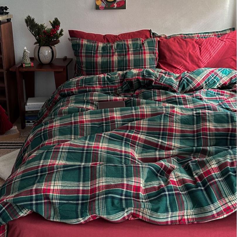 安德鲁日记/圣诞复古格子全棉水洗棉床上四件套纯棉被套床单床品 - 图1