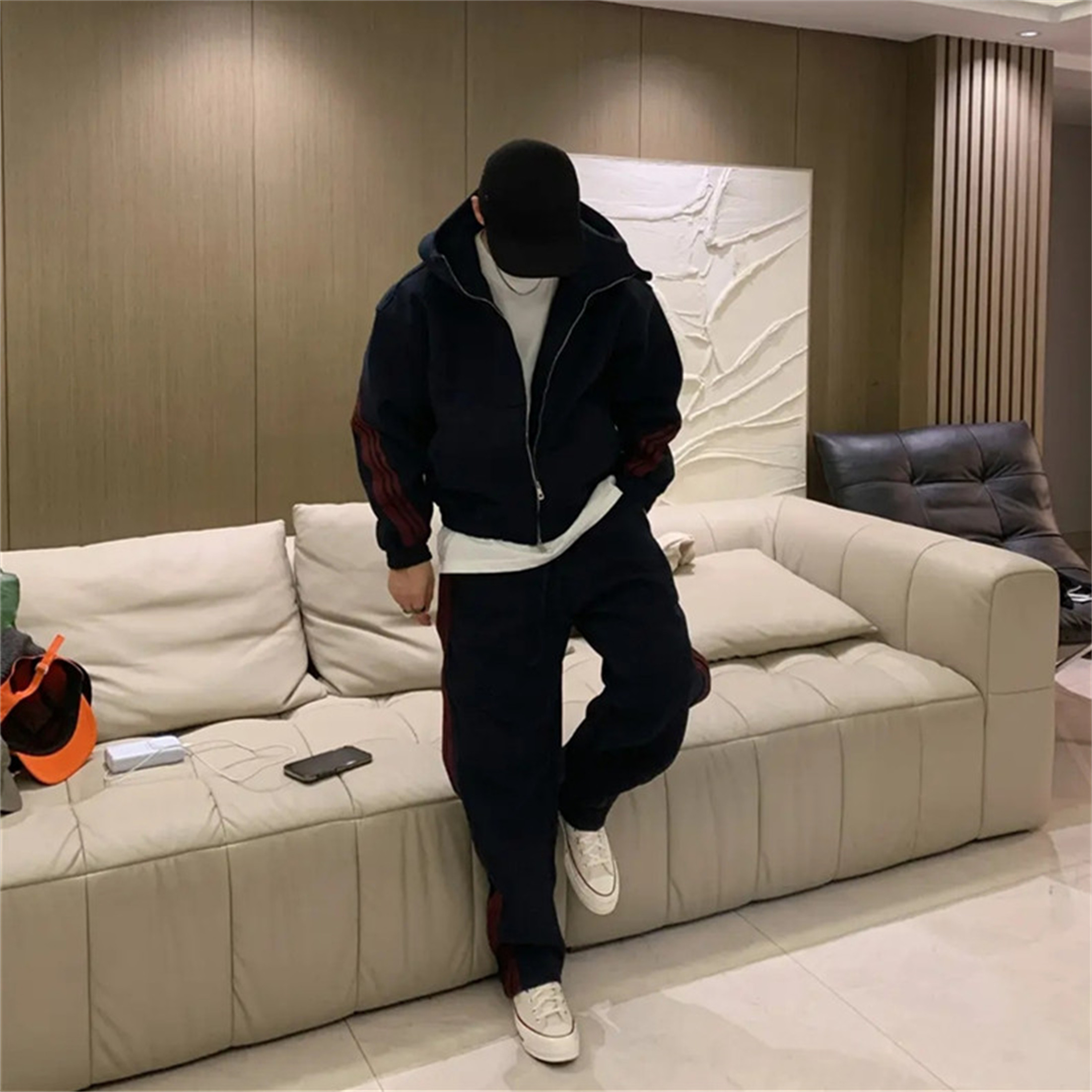 美式重磅拼接撞色三条杠休闲运动套装男士秋冬厚款卫衣卫裤两件套,淘宝优惠券,粉丝福利购,淘宝优惠卷