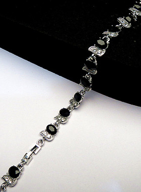 737欧美复古vintage高端外贸宝石银色黑宝石重工时尚百搭手链饰品