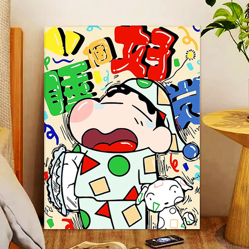 草莓熊数字油画diy卡通动漫儿童手工丙烯填充画画蜡笔小新油彩画