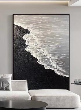 网红侘寂风海浪潮高级理感客厅装饰画约现代简黑白灰肌风格玄关壁