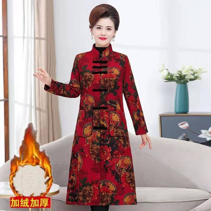秋冬复古旗袍加绒风衣外套民族风妈妈装加绒加厚保暖大衣女保健环,淘宝优惠券,粉丝福利购,淘宝优惠卷