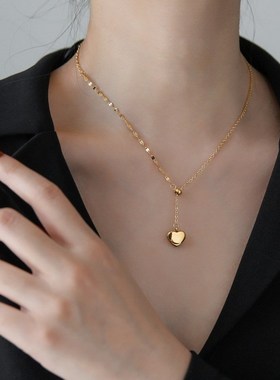 简约时尚精致金色爱心抽拉项链女百E搭锁骨链气质个性潮韩国不掉