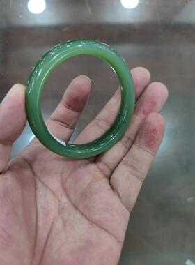 和田碧玉手镯冰底阳绿满色中条手镯无裂无纹无黑质地细腻圆润