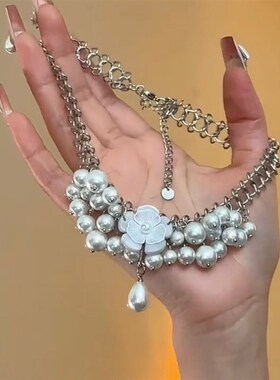 小众珍珠花朵项链女设计轻奢高级感锁骨链夸张颈链配饰2024新款潮
