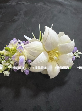新款云南傣族手工头花清新傣族舞蹈表演写真发饰泼水节傣装配饰