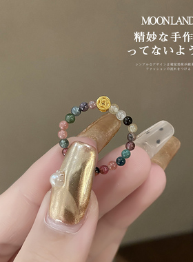 彩色串珠碧玺戒指女闭口指环手饰