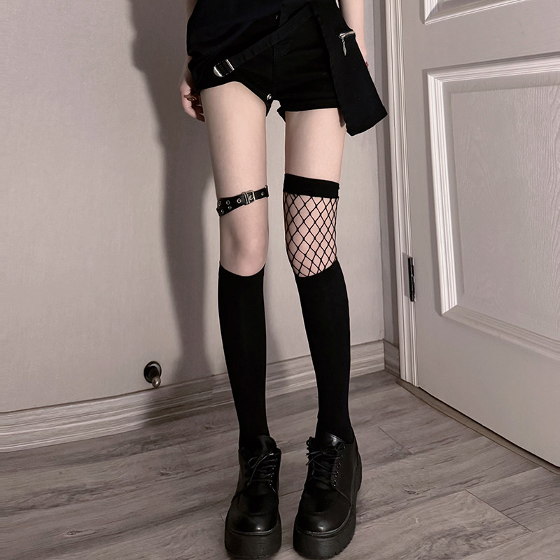 中筒袜女黑丝性感春夏小腿袜辣妹亚文化拼接过膝渔网袜半截高筒袜,淘宝优惠券,粉丝福利购,淘宝优惠卷