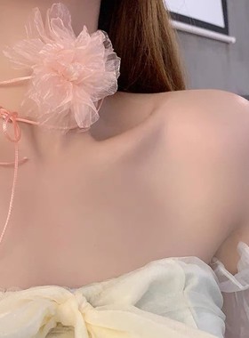 纯欲风玫瑰脖子系花项链女choker锁骨链项圈配饰颈带山茶花朵颈链