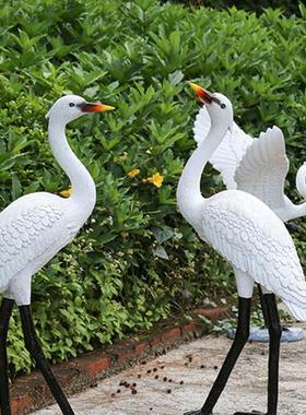 户外彷真仙鹤玻璃钢雕塑花园景观水池假山庭院装饰丹顶鹤白鹭摆件