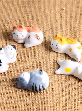 招财可爱陶瓷小猫咪摆件筷子架托日式桌面幸福感小物件汽车装饰品