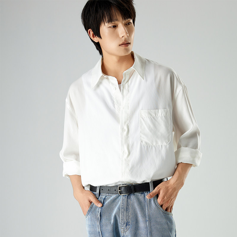 TUTM男装【莱赛尔纤维】天丝凉感衬衫男宽松长袖衬衣春秋季外套