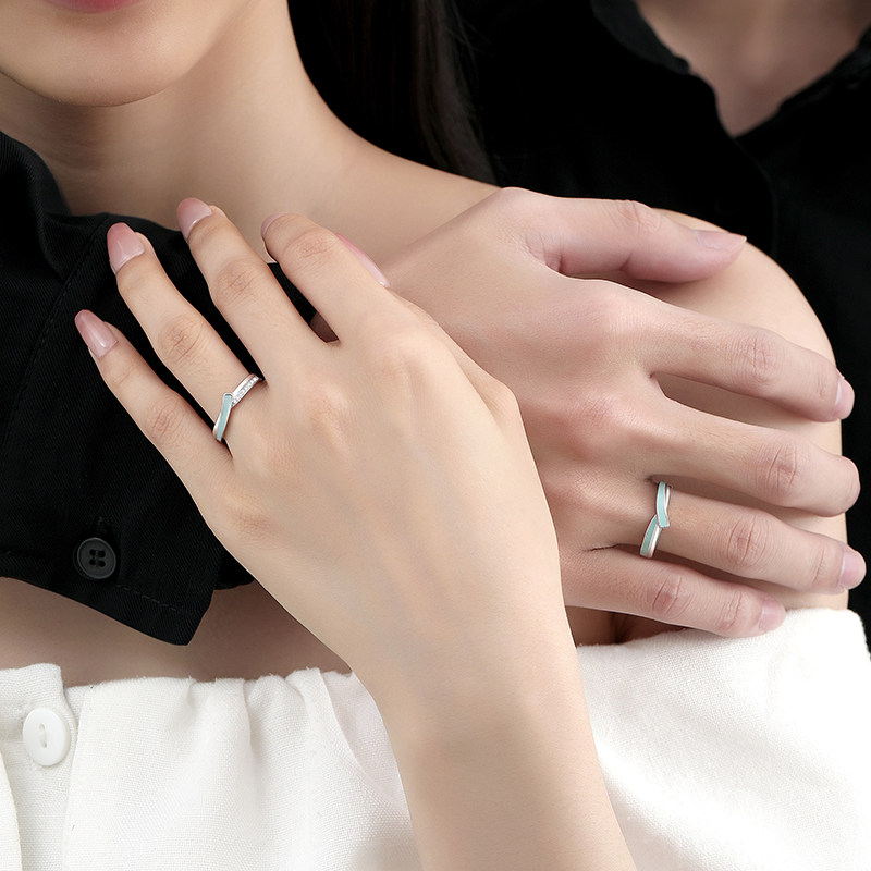 ParasKors Galaxy intertwined luminous pair ring simple niche couple adjustable S925 sterling silver ring