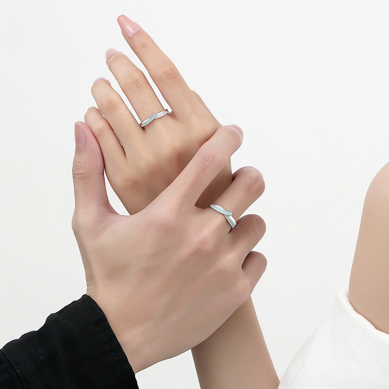 ParasKors Galaxy intertwined luminous pair ring simple niche couple adjustable S925 sterling silver ring