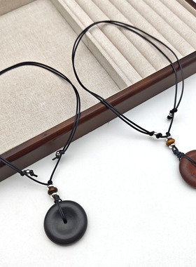 新中式檀木平安扣吊坠项链