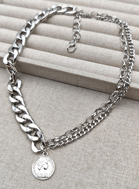 欧美新款不对称金属链条吊坠项链