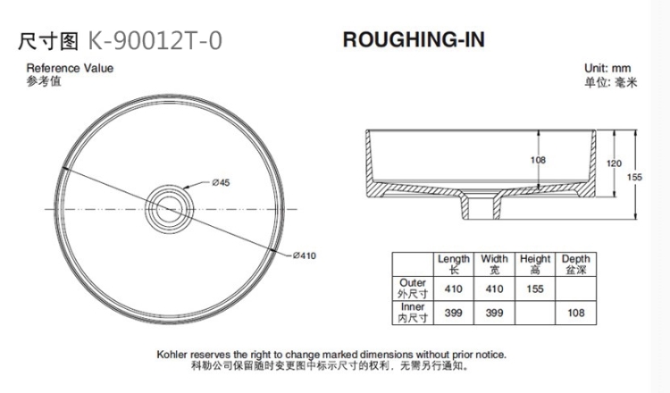 科勒圆形台上盆K-90012T丝嘉陶瓷洗脸盆薄边K-90011T正方形洗手盆-图1