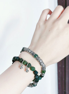 苗疆少女感藏银手链天然玛瑙手串