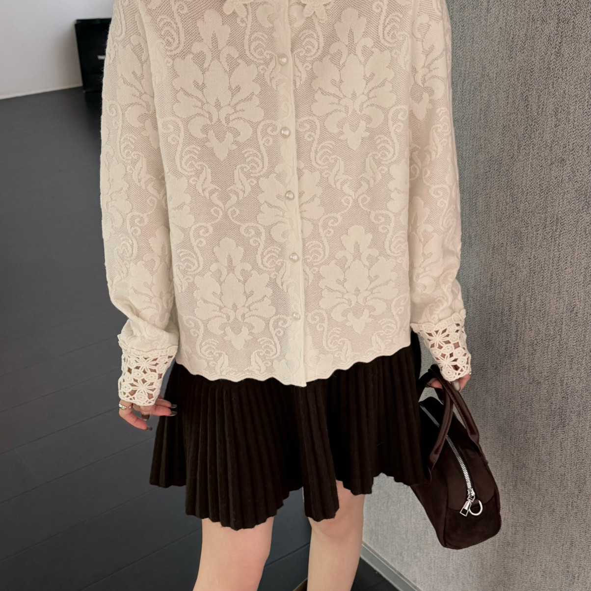 TB媞宝-油慕斯26年早春温柔蕾丝钩花娃娃领珍珠排扣针织开衫52921,淘宝优惠券,粉丝福利购,淘宝优惠卷