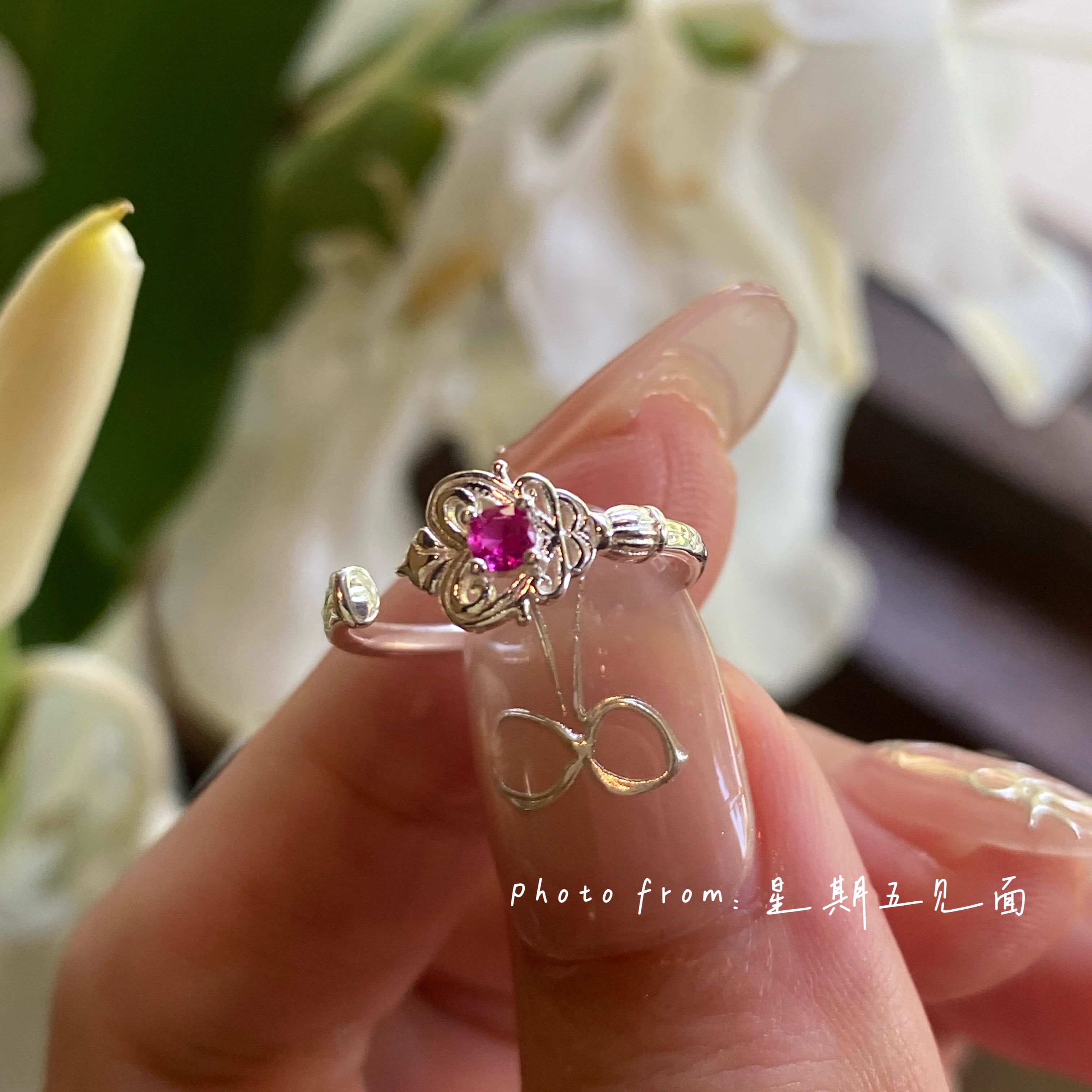 Original design antique style key sterling silver tail ring