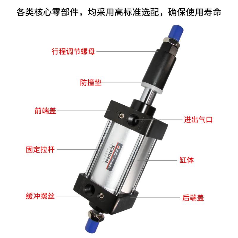 JNC亚德客型气缸可调行程气动大推力标准SCJ63/80/100*50*75-50-S - 图0