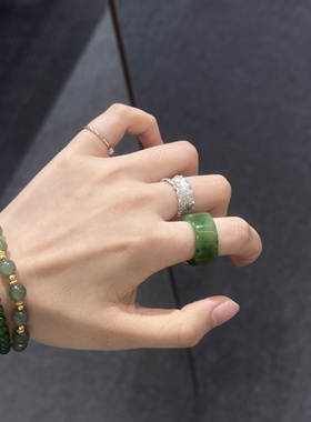 天然和田玉碧玉直切戒14码