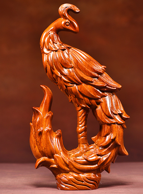 花梨木雕吉祥凤凰新婚送礼摆件