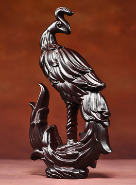 花梨木雕吉祥凤凰新婚送礼摆件