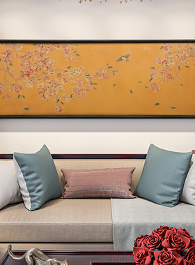 事事如意客厅装饰画新中式沙发墙背景挂画手工纂刻柿子彩烧黄铜画
