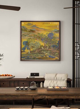古歌元作游骑图山水画茶室国风艺术画客厅沙发背景墙装饰画楼阁图
