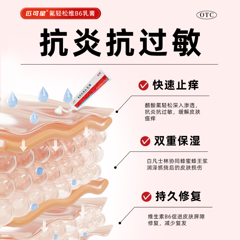 人福氟轻松软膏氟轻松维B6乳膏30g消炎止痒药膏皮炎湿疹皮肤瘙痒