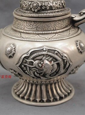 白铜鎏银壶e摆件 仿古铜八吉祥酒壶茶壶 家居装饰品工艺品摆设礼
