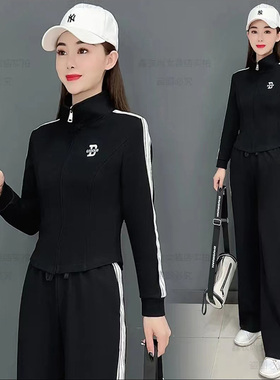 早秋休闲服运动套装女2022今年流行新款春秋季拉链外套长裤两件套