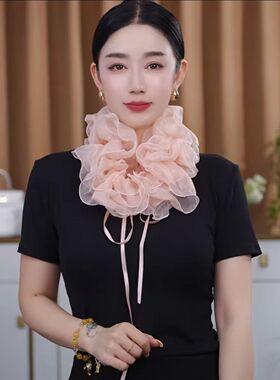 网红假领网纱蝴蝶结百搭丝巾