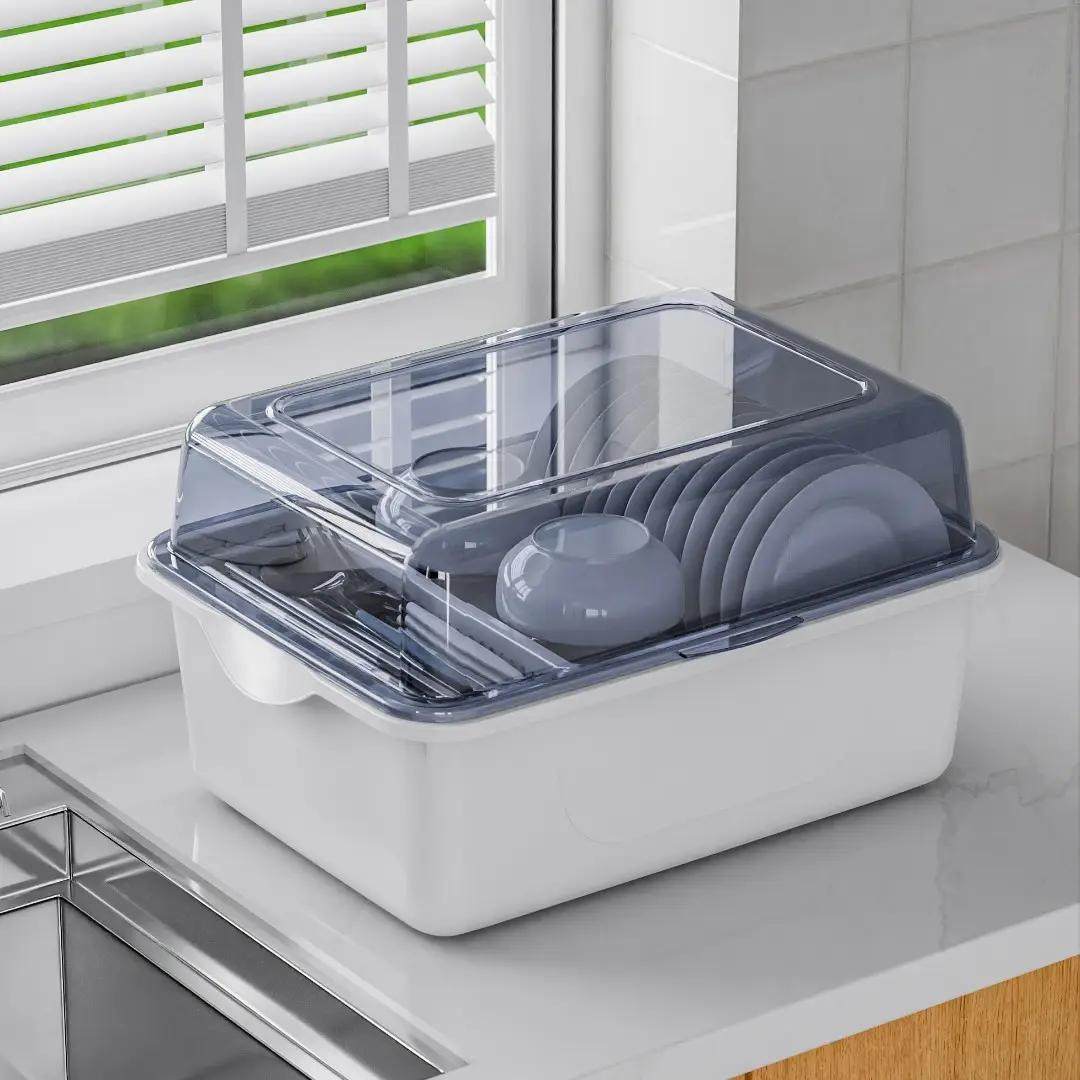 家用厨房置物架装碗筷盘子收纳盒沥水碗柜台面碗碟餐具带盖收纳箱,淘宝优惠券,粉丝福利购,淘宝优惠卷