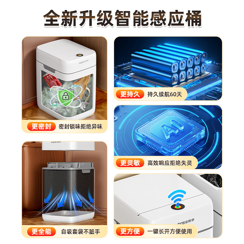 佳帮手智能感应式垃圾桶家用新款客厅轻奢高档自动吸附卫生间电动