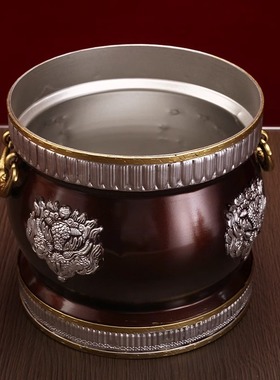 藏式尼泊尔吉祥红铜合金糌粑盒格桑花打酥油茶收纳罐家用摆件光面