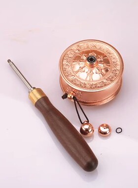黄铜藏式手摇转筒亚青大小号家用电镀红铜手摇双轴承雕花随身摆件