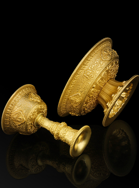 黄铜供护法藏式杯尼泊尔手工护杯居家供具供佛供茶杯护法杯迷你号