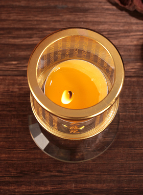 酥油灯灯座水晶防风灯大悲咒心金莲花供奉灯长明灯罩家用烛台摆件