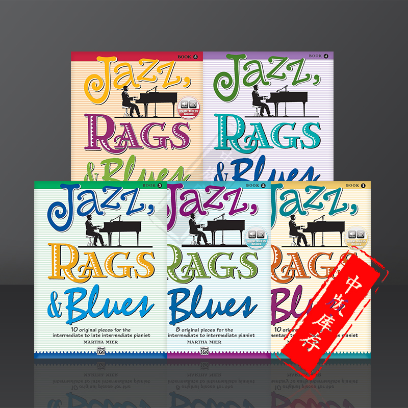 爵士 雷格泰姆 布鲁斯 原创作品 中级水平全套卷一至卷五 Martha Mier Jazz Rags Blues Book1-5 Original Pieces Piano 乐谱 - 图0